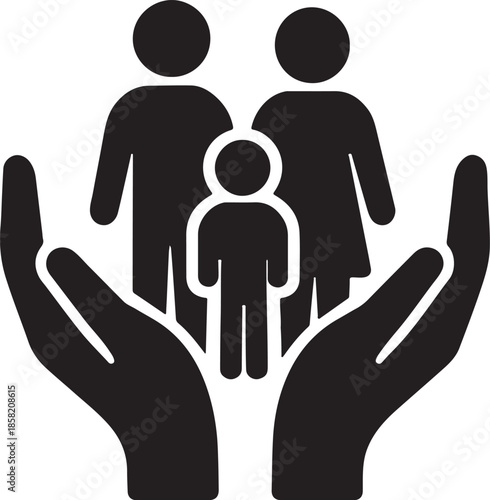 Family Care Icon with Parents and Child