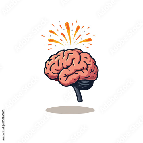 Stylized brain with radiating bursts of energy conveys creativity, enlightenment, and cognitive
