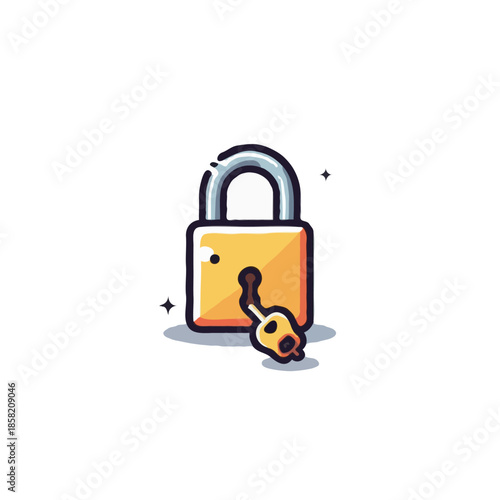 Stylized depiction of security measures with a key placed within a closed padlock icon vector