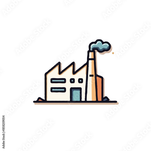 Stylized industrial plant illustration with chimney emission for environmental awareness campaign