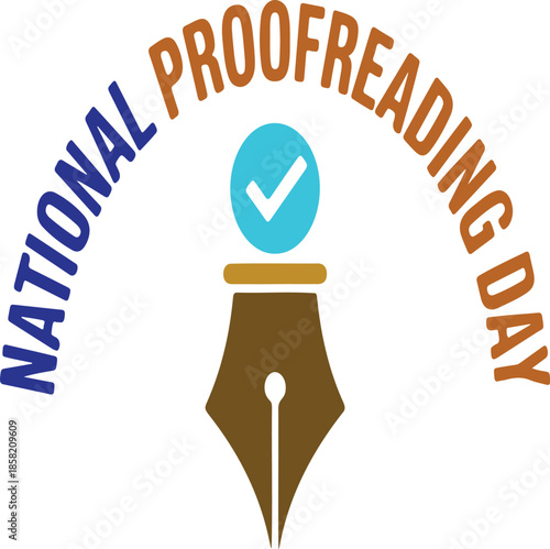 National proofreading day logo with fountain pen nib and checkmark