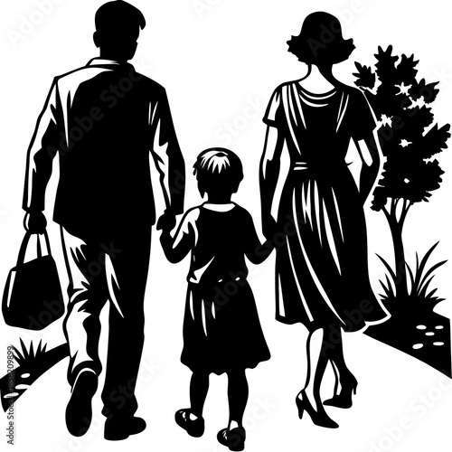 Family Holding Hands Silhouette Walking Together