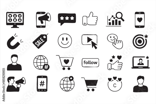 Digital Marketing Icons for Social Platforms and Advertising Interfaces