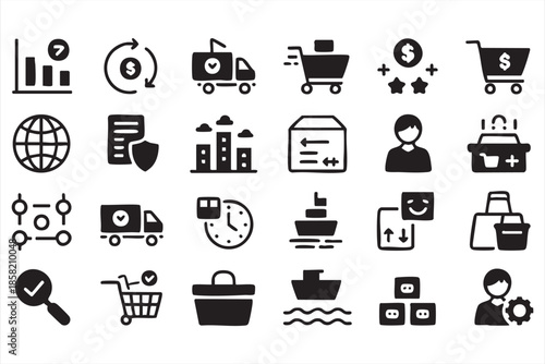Ecommerce and Shipping UI Icons for Online Sales and Delivery Systems