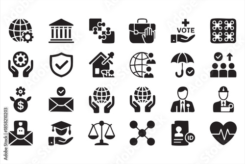 Civic and Public Policy Icons for Social Programs and Digital Administration