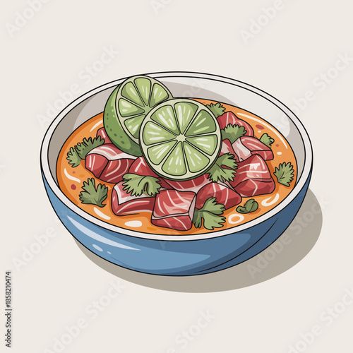 A mouthwatering bowl filled with a spicy and flavorful dish is beautifully garnished, showcasing culinary art that excites the senses and evokes a love for food.