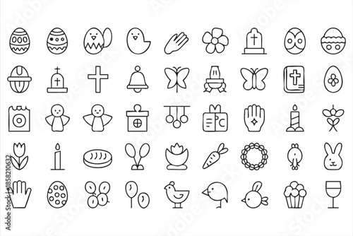 Religious Easter Line Icons with Faith and Resurrection Symbols