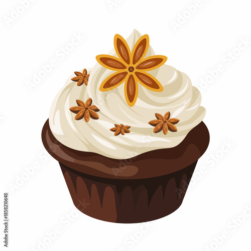 This tempting image features a rich chocolate cupcake adorned with creamy frosting and decorative flowers, capturing the essence of sweet indulgence and culinary artistry.