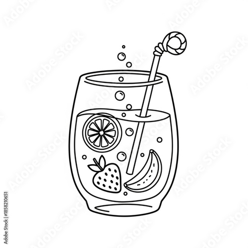 Vector illustration of a fresh cocktail glass with water and fruit juice isolated on a white background for a cold beverage drink object