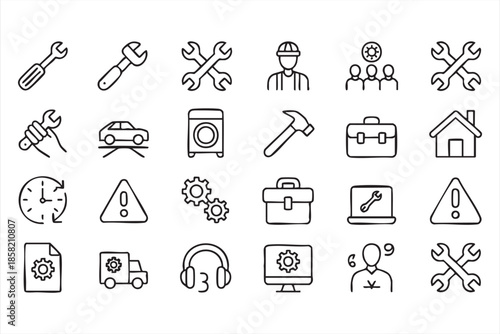 Maintenance and Repair Line Icons for Technical Service Operations