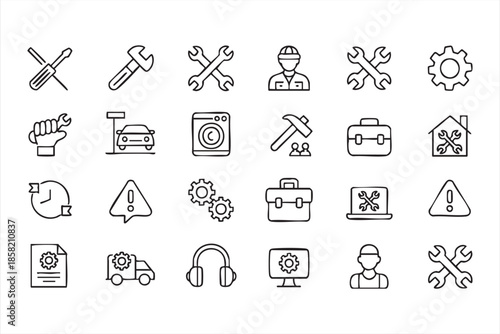 Maintenance Tool Line Icons for Industrial and Business Services