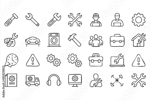 Technical Support and Repair Line Icons for Service Workflows