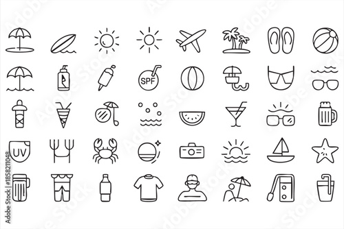 Beach Vacation Icons for Travel Apps and Tourism Promotion