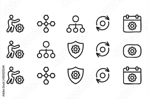 Business Process Line Icons with Management and Control Symbols