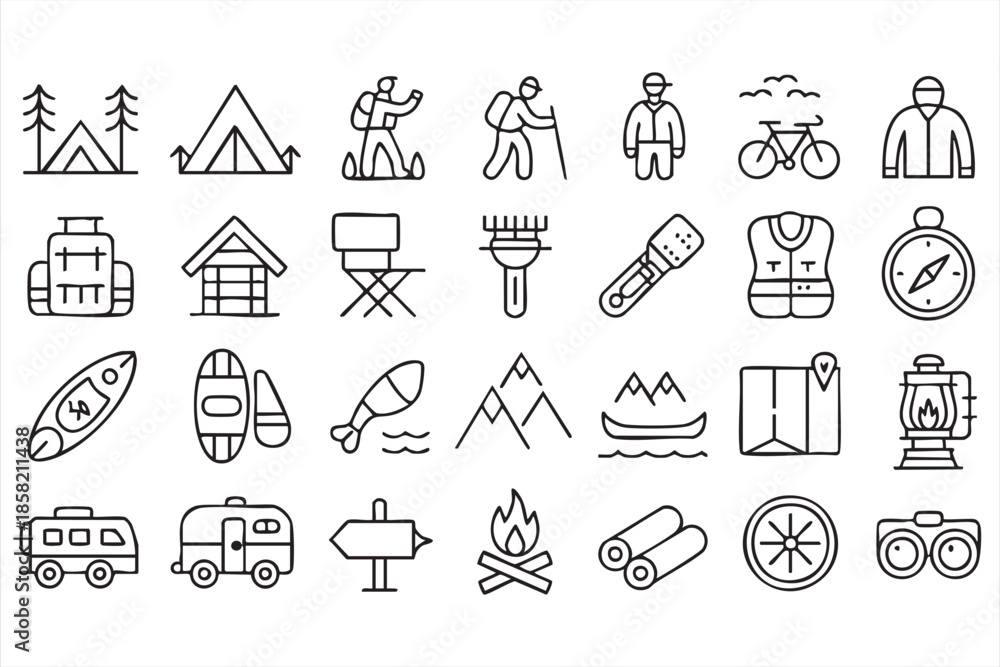 Fototapeta premium Outdoor Recreation and Hiking Icons for Adventure Branding Projects