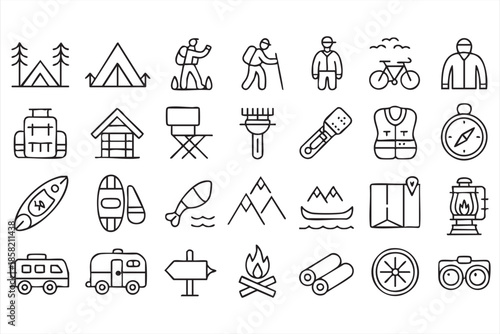 Outdoor Recreation and Hiking Icons for Adventure Branding Projects