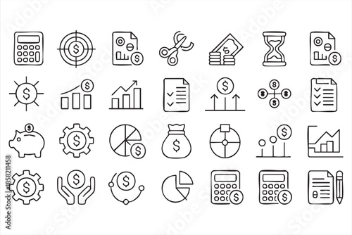 Finance and Business Line Icons for Dashboards, Reports, and Analytics