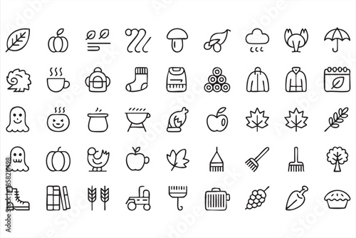 Autumn and Fall Season Outline Icon Pack for Harvest and Thanksgiving Design