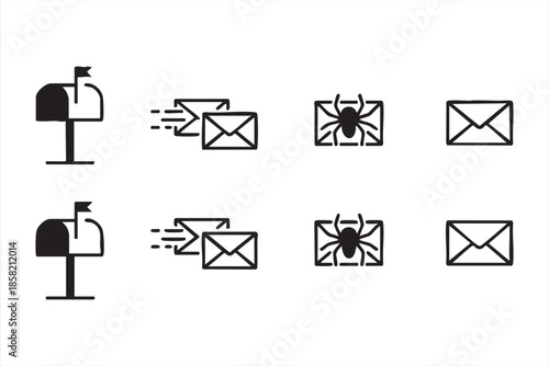 Email Workflow and Message Delivery Icons for Digital Systems