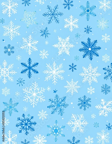 Winter Wonderland Snowflake Pattern on Blue Background.