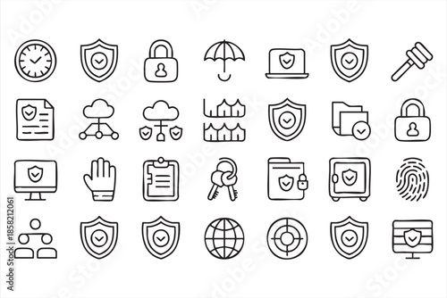 Cybersecurity and Data Protection Icons for Privacy and Secure Systems