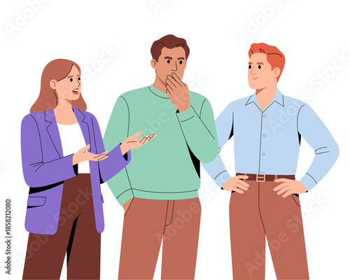 This illustration depicts three friends sharing a lively conversation, capturing the essence of friendship, curiosity, and camaraderie in an expressive and vibrant way.