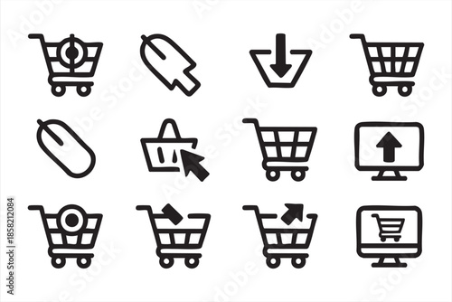 Online Shopping Cart Icons for Digital Marketplaces and Platforms