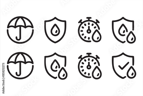 Waterproof Durability Icons for Industrial Testing and Quality Assurance