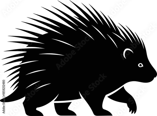 Isolated Black Silhouette Vector Illustration of a Porcupine Walking Icon Style Graphic Design Element forest animal