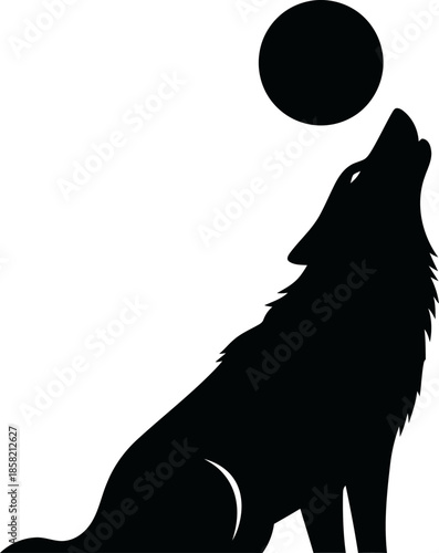 Silhouette of a Wolf Howling at the Full Moon Vector Graphic forest animal