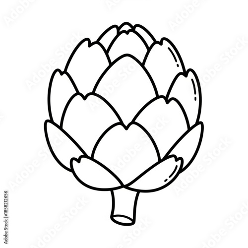 Vector illustration of a floral artichoke heart shape isolated on white featuring a nature pattern design with a rose and lotus flower drawing in a vintage vegetable art style