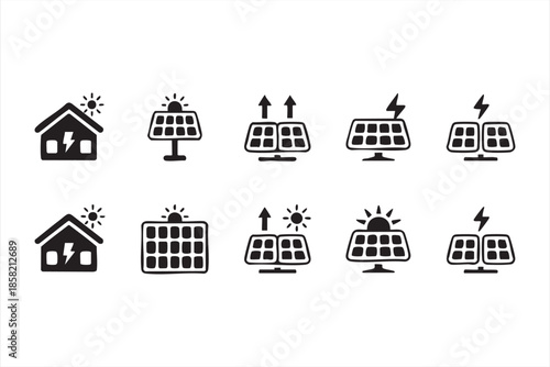 Renewable Solar Power Icons for Photovoltaic Energy Systems