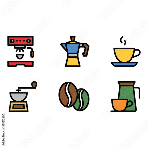 Coffee icons collection featuring various coffee makers and accessories