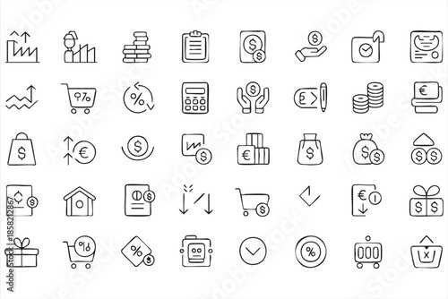 Business Finance Icons for Ecommerce, Banking, and Transactions