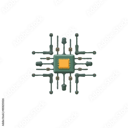 Stylized representation of a microchip showing connections and core functionality in a minimalist