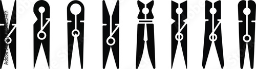 Set of Clothespin Silhouettes and Clothes Peg Icons for Laundry and Design