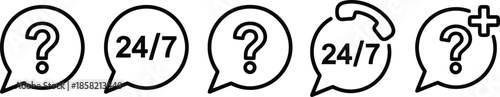 Customer Service and 24/7 Support Icon Set - Linear Vector Symbols