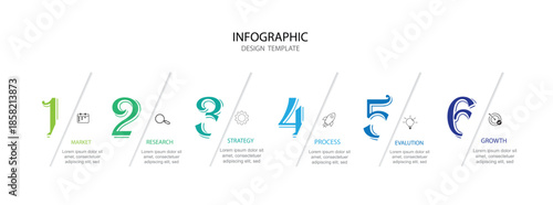 Infographic template. 6 Step timeline journey, Flat simple infographics design template. presentation graph. Business concept with numbers 6 options or steps vector illustration.