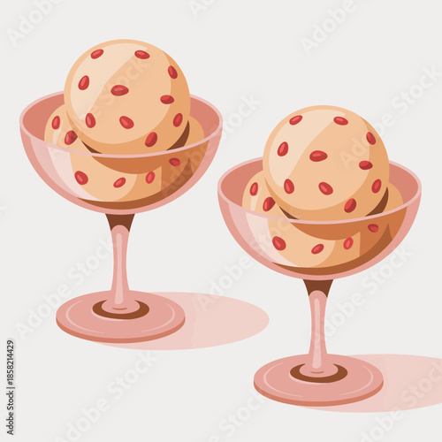 Two elegant cups filled with creamy ice cream, adorned with colorful sprinkles, capturing the deliciousness and indulgence of sweet desserts.