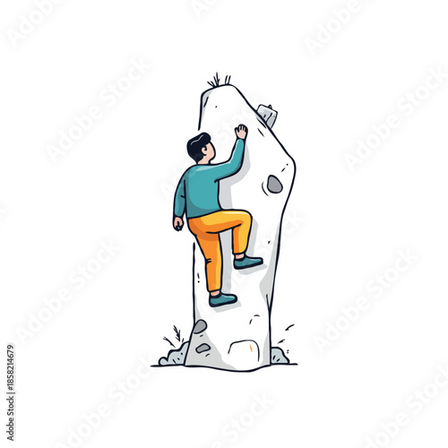 A climber ascends a distinctive rock formation, symbolizing adventure challenges and the spirit of