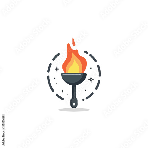A burning torch with a stylized flame, representing passion, progress, and illumination for future