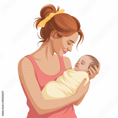 A mother lovingly cradles her newborn baby, capturing a tender moment filled with joy, affection, and the profound bond between parent and child in a warm, nurturing environment.