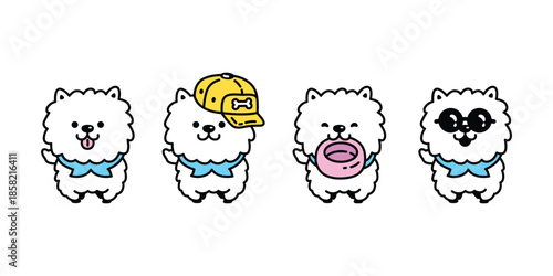 dog vector Poodle Chow Chows cap hat food bowl cartoon character icon funny happy smile puppy pet doodle symbol illustration isolated design