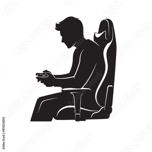 "Gamer Silhouette in Chair with Controller – Focused Gaming Pose"