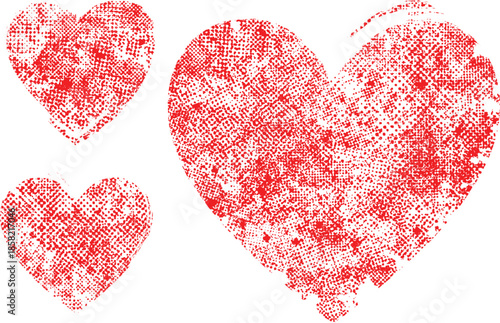 Heart shapes set . Minimal art design . Noise destroyed heart logo . Trendy defect error shapes . Glitched hearts.Broken effect . Grunge texture . Distress effect .vector