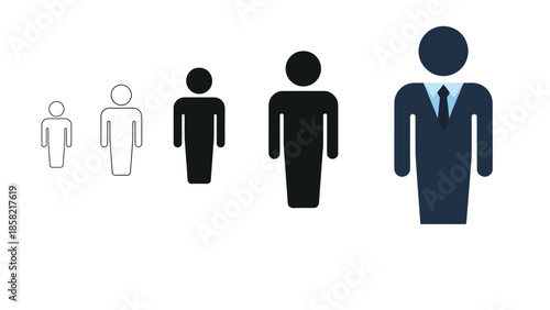 Business people icons in different sizes and styles showing growth and hierarchy concept