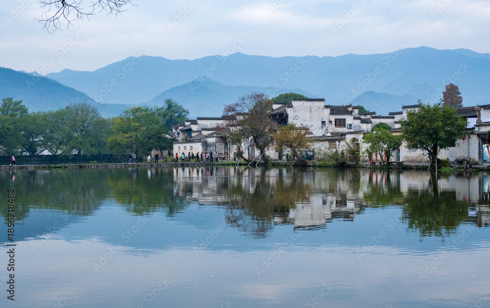 Fototapeta premium Hongcun Ancient Village with Mountain Reflections, Anhui China