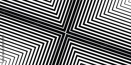 Minimalist Black and White Background with Right-Pointing Arrow. Striped Transition from Black Lines to White Abstract Solid Lines. Simple Pattern.