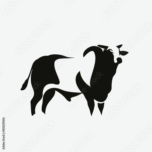  a black silhouette of a bull on a white background