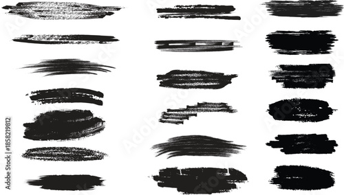 Photos Set of Artistic Black Ink Brush Strokes and Hand Drawn Textures Grunge Paint Sme